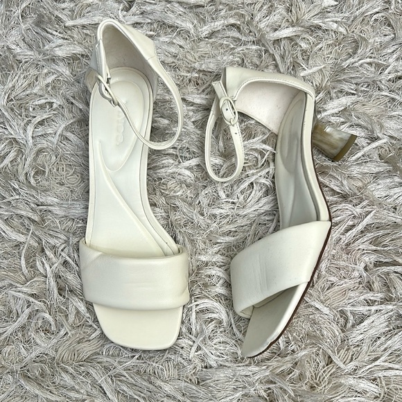 Vince Pepa Leather Ankle Strap Open Toe Kitten Heel Sandals in Marble Cream Sz 9 - Picture 5 of 14